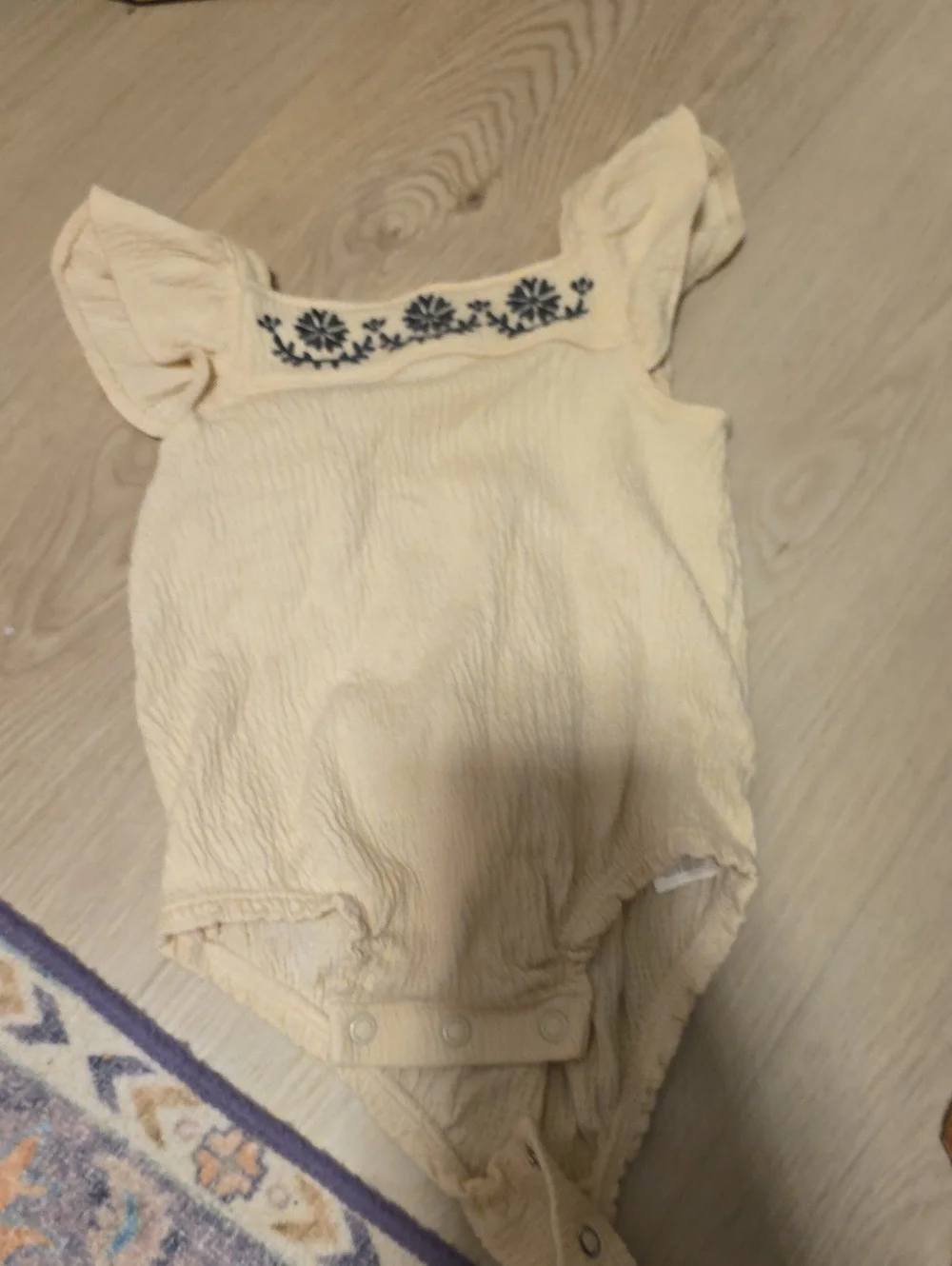 Carter's Cream Girls One-Piece Romper with Navy Embroidery